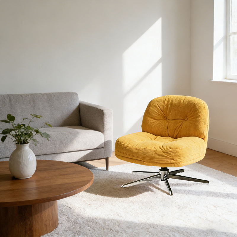Modern Minimalist Rectangular Corduroy Steel Accent Chair Backrest Armless For Living Room