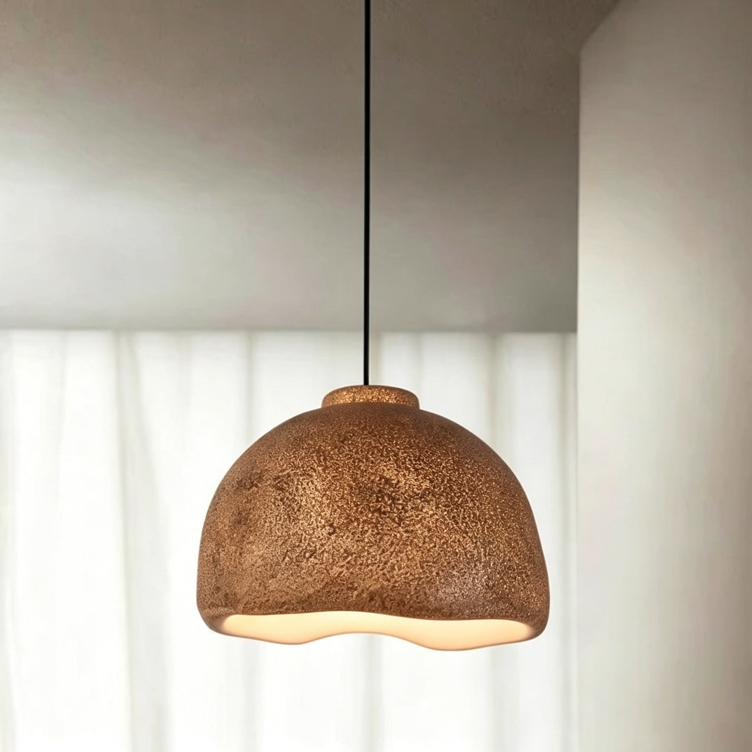 Contemporary Nordic Rough Rock Texture Semicircular 1-Light Pendant Light for Dining Room