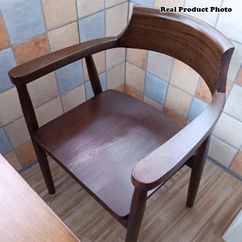 Contemporary Nordic Ash Wood Square Curved Dining Chair Backrest Armrest For Dining Room