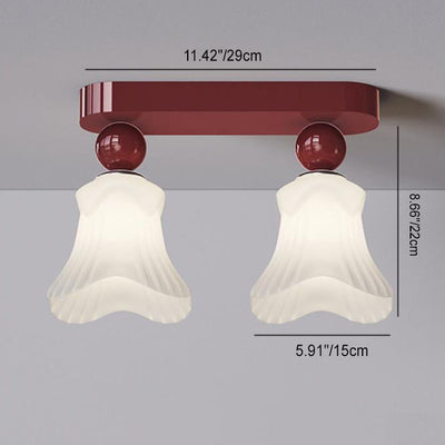 Contemporary Scandinavian Long Floral Iron Glass 2/3 Light Semi-Flush Mount Ceiling Light For Hallway