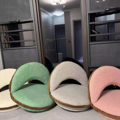 Traditional Japanese Rotatable Foldable Semicircular Teddy Velvet Multi-layer Board Chair Tatami Backrest Armless For Living Room