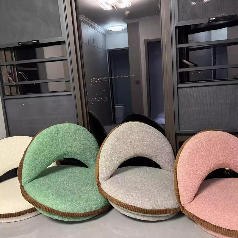 Traditional Japanese Rotatable Foldable Semicircular Teddy Velvet Multi-layer Board Chair Tatami Backrest Armless For Living Room