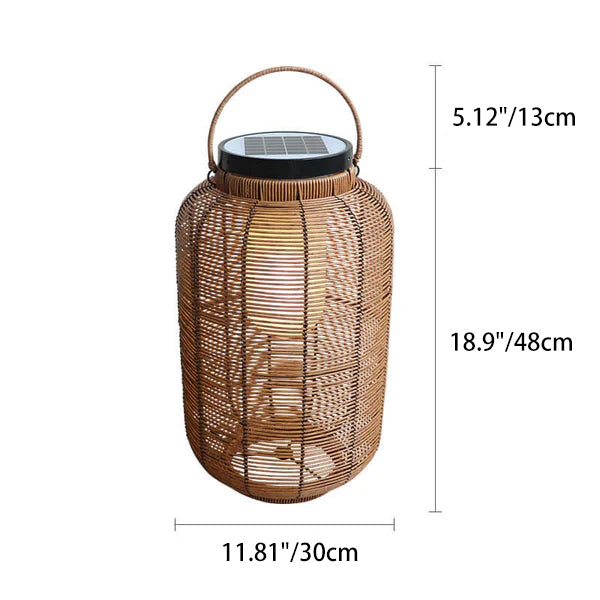 Traditionelle chinesische Solar-Gartenleuchte aus Eisen, Kunststoff und Rattan-Geflecht in runder Krugform mit LED, wasserdicht, für den Außenbereich 