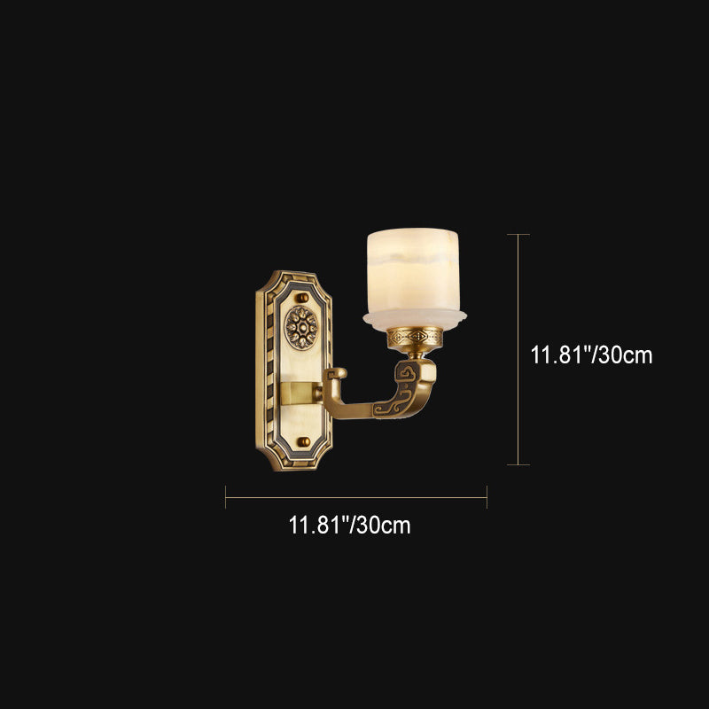Lámpara de pared de cilindro de mármol de cobre chino tradicional 1/2 luz para sala de estar 