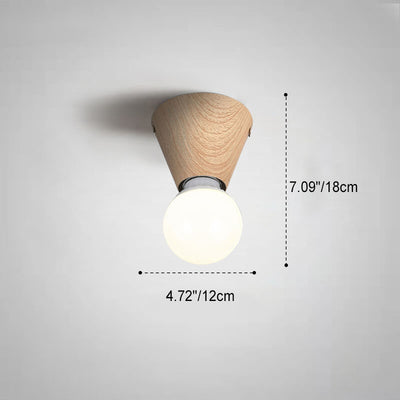 Japanese Minimalist Wood Grain Glass Round 1-Light Flush Mount Ceiling Light