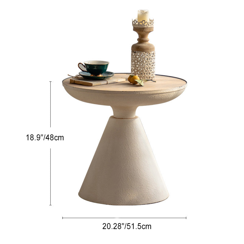 Table basse ronde traditionnelle vintage en fer et bois avec plateau à densité pour salon 