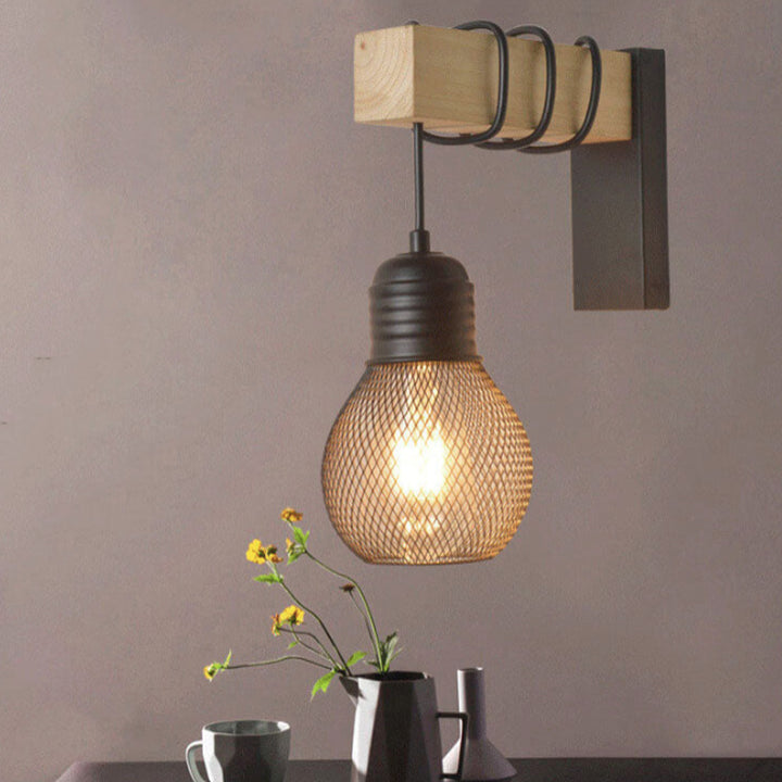 Applique Murale Vintage Loft avec Abat-jour en Maille et Ampoule en Forme de 1 Lumière 