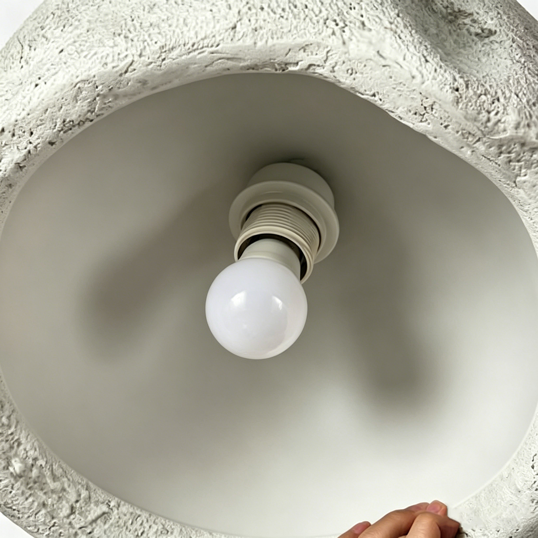 Contemporary Nordic Rough Rock Texture Semicircular 1-Light Pendant Light for Dining Room
