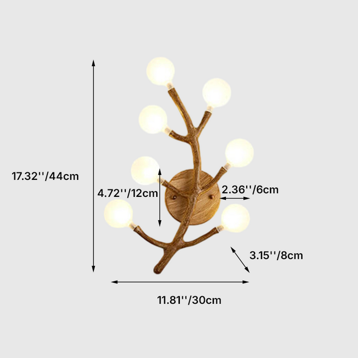 Traditional Vintage Tree Fork Resin Glass 7-Light Wall Sconce Lamp For Bedroom