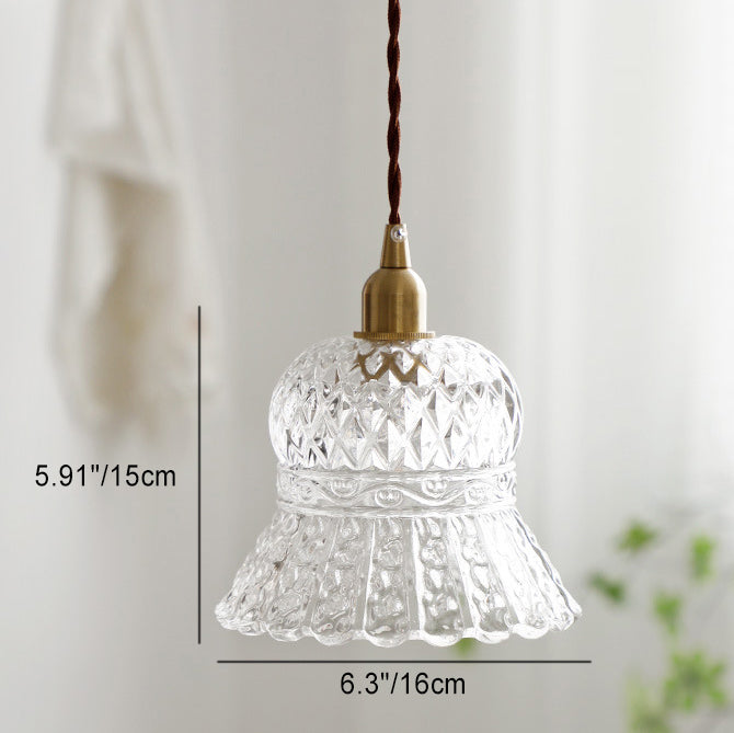 Traditionelle französische florale 1-flammige Pendelleuchte aus Messing und Glas für das Wohnzimmer 