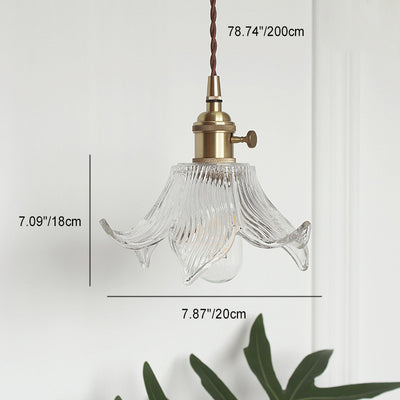 Zeitgenössische kreative florale Messingglas-Pendelleuchte mit 1 Licht für Wohnzimmer 