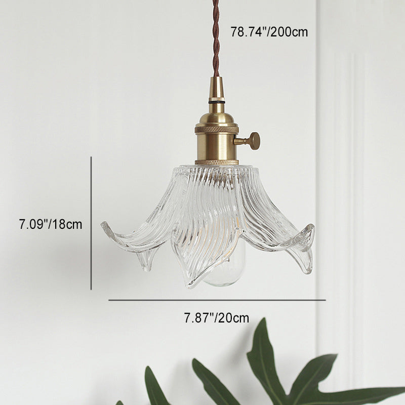 Zeitgenössische kreative florale Messingglas-Pendelleuchte mit 1 Licht für Wohnzimmer 