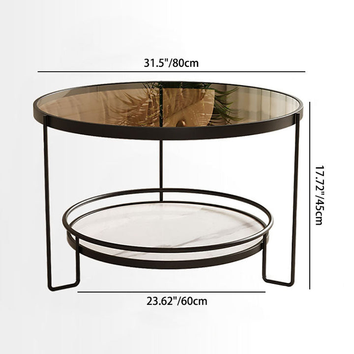 Table basse ronde minimaliste moderne en verre écologique à 2 niveaux en fer pour salon 
