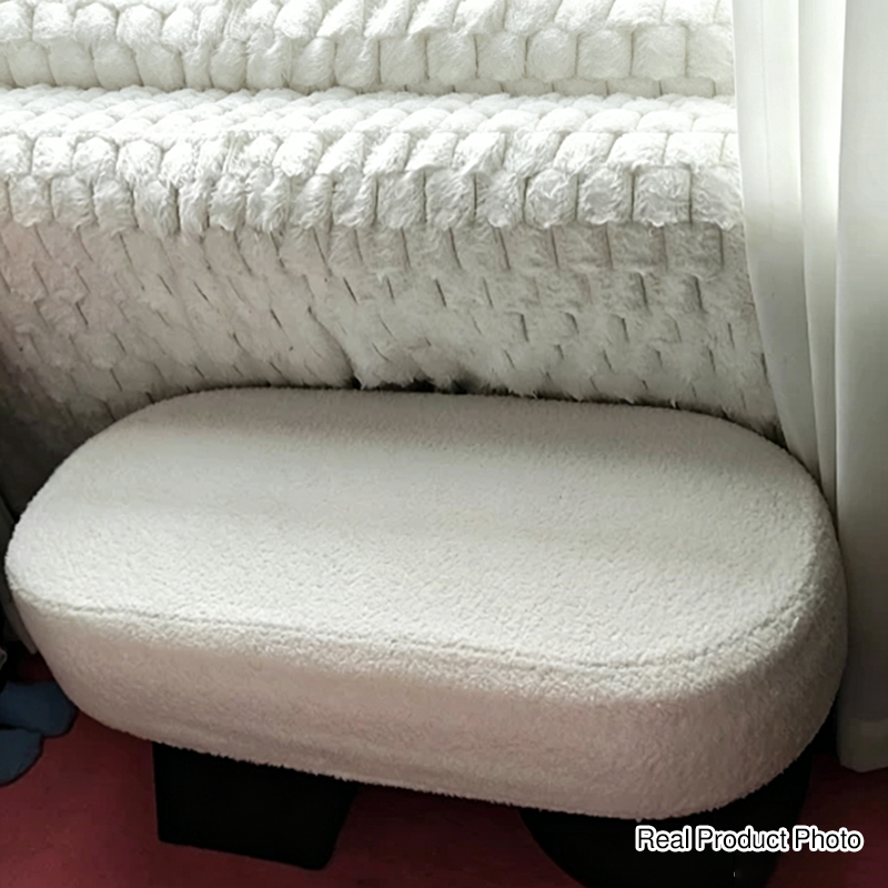 Contemporary Nordic Oval Solid Wood Sherpa Fabric Sponge Bench Backless Armless For Entryway