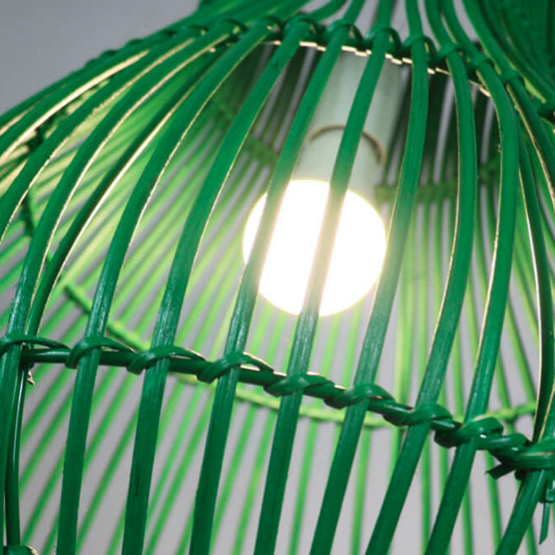Pantalla de lágrima verde de tejido de ratán moderno, lámpara colgante de 1 luz 