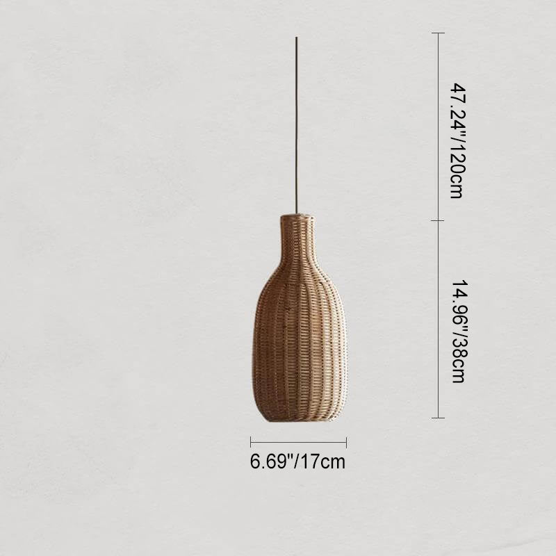 Japanese Vintage Rattan Weaving Round Oval Jar 1-Light Pendant Light