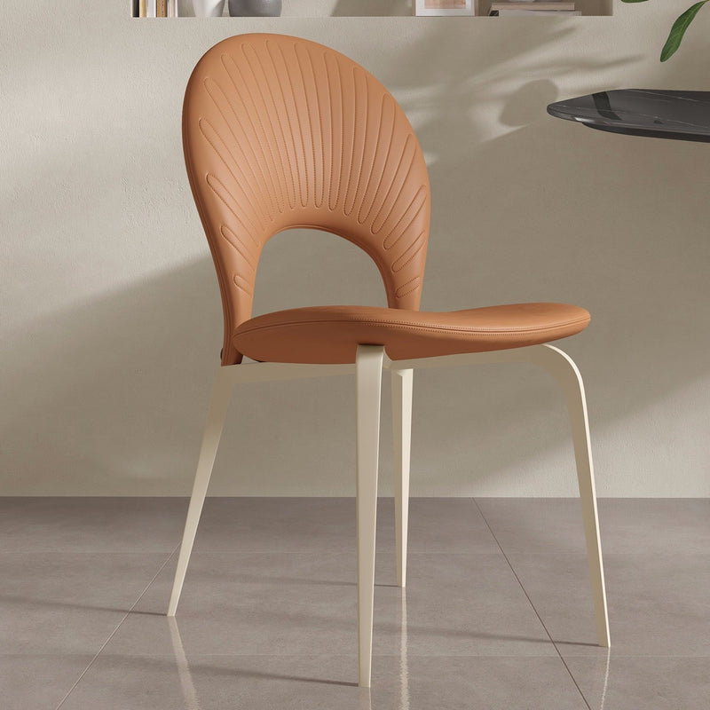 Contemporáneo Nórdico Redondo Tapizado en Cuero Sintético Patas de Acero al Carbono Silla de Comedor Respaldo Sin Brazos Para Comedor 