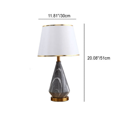 Pantalla de lámpara de tela simple nórdica con patrón de piedra Base de cerámica 1-luz lámpara de mesa 