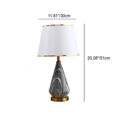 Nordic Simple Fabric Lampshade Stone Pattern Ceramic Base 1-Light Table Lamp