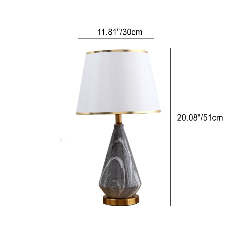 Pantalla de lámpara de tela simple nórdica con patrón de piedra Base de cerámica 1-luz lámpara de mesa 
