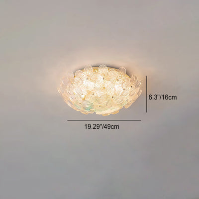 Dôme en Verre en Acier au Carbone de Luxe Moderne Floral 10/16 Lumière Plafonnier Semi-Encastré pour Salon 