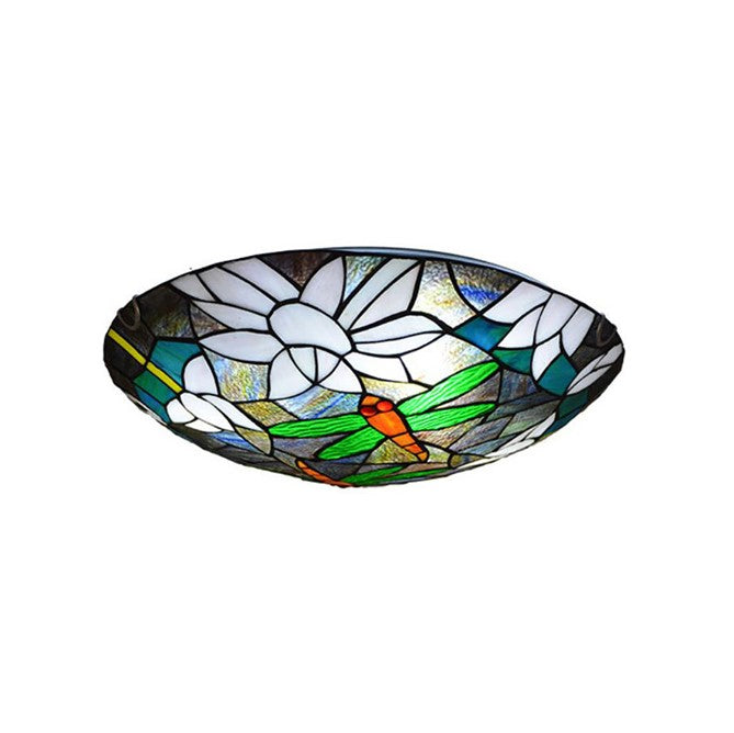 Vintage Tiffany Dragonfly Stained Glass 2/3 Light Flush Mount Ceiling Light