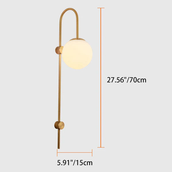 Moderne nordische Wandleuchte aus Eisen und Glas mit runder Kugel, langem Arm und 1 Flamme für Wohnzimmer &amp; Schlafzimmer 