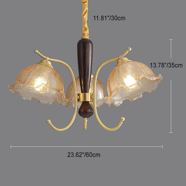 Traditioneller französischer cremefarbener Blumen-Kronleuchter aus massivem Holz und Glas mit 3/5 Lichtern für das Wohnzimmer 