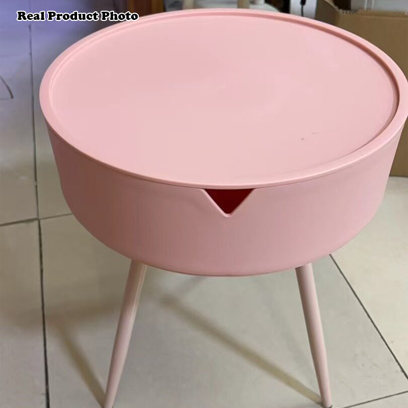 Modern Minimalist Round Tripod PP Plastic Iron Nightstand 1-Storage For Bedroom