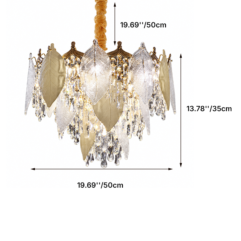 Contemporary Luxury Leaf Crystal Glass Iron Round 6/9/12-Light Chandelier For Living Room