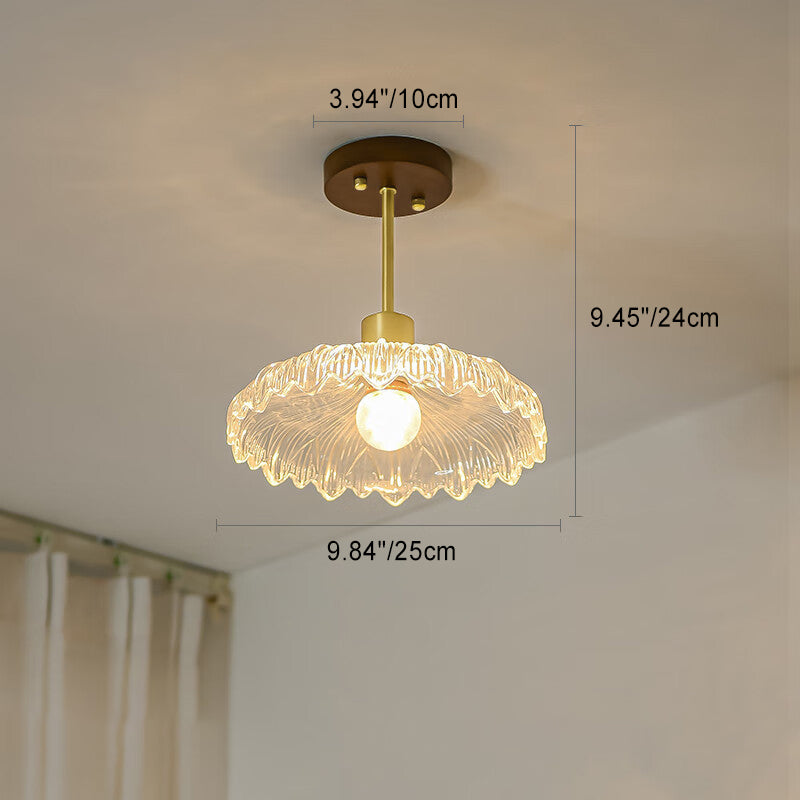 Luz de techo semiempotrada contemporánea de lujo con flor de cobre y vidrio de 1 luz para pasillo 