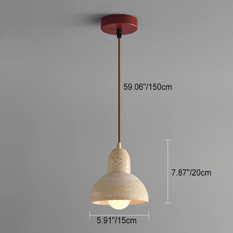 Traditional Japanese Yellow Travertine Semicircle 1-Light Pendant Light For Bedroom