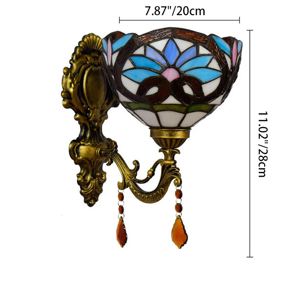 Traditionelle 1-flammige Tiffany-Wandleuchte im Barockstil aus Eisen mit Buntglas-Kristallglasschale für Wohnzimmer &amp; Schlafzimmer 