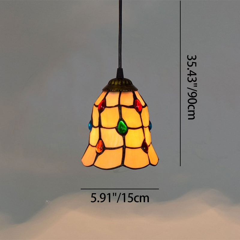 Traditionelle Tiffany-Buntglas-Tulpen-Schirm Eisen 1-Licht Pendelleuchte für Wohnzimmer 