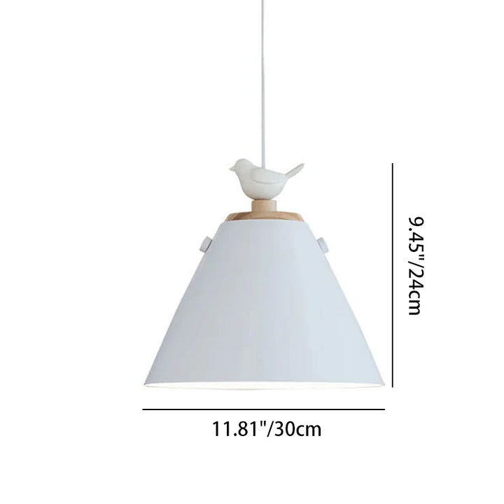 Contemporary Nordic Iron Resin Wood Bird Decorative Ring 1-Light Pendant Light For Living Room & Bedroom