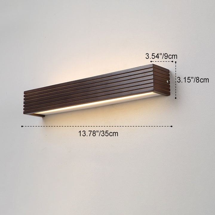 Traditional Japanese Striped Rectangular Wood LED Vanity Mirror Front Wall Sconce Lamp For Bedroom