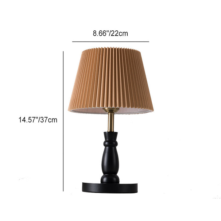 Pantalla de lámpara plegable vintage contemporánea a rayas de metal, madera maciza, tela, lámpara de mesa de 1 luz para dormitorio 