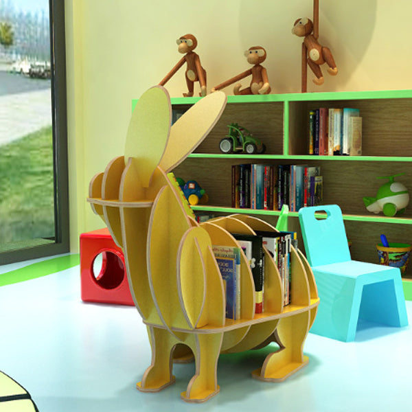 Contemporary Creative Rabbit-Shaped Solid Wood Bookshelf 5-Shelf For Living Room