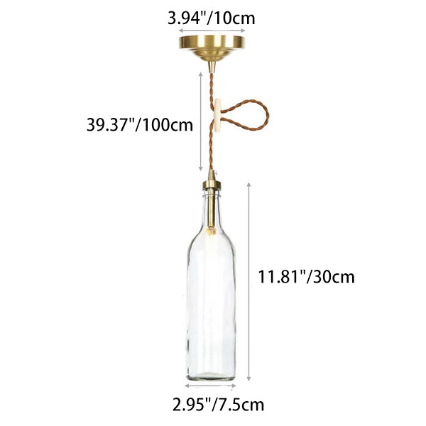 Contemporary Industrial Wine Bottle Glass Copper 1-Light Pendant Light For Living Room &amp; Bedroom