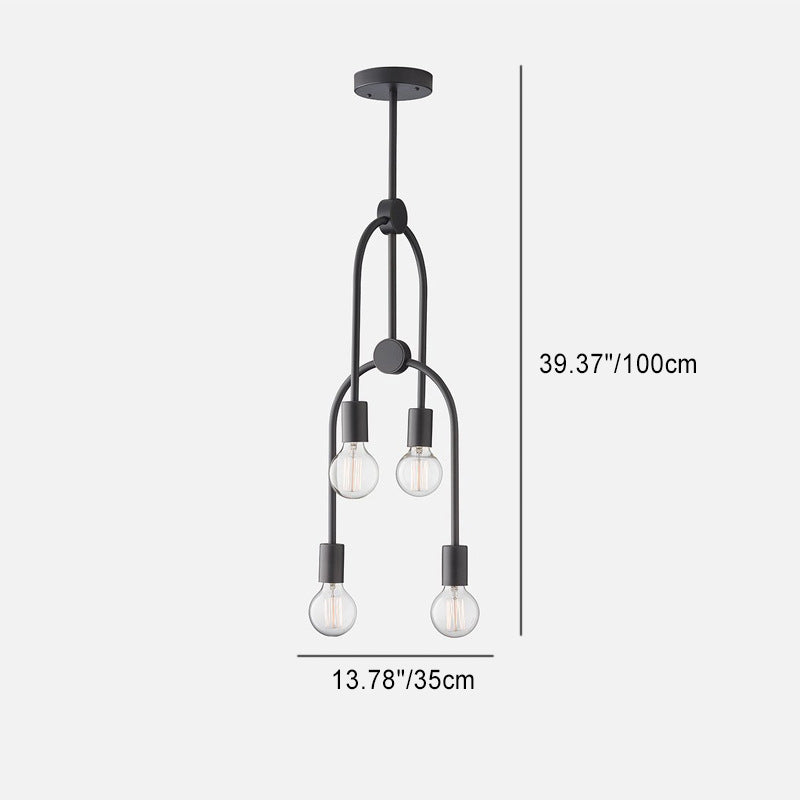 Moderner minimalistischer 4-flammiger Kronleuchter aus Aluminium, Eisen und Glaskugeln für das Wohnzimmer 