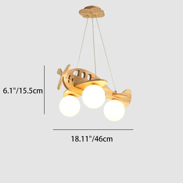 Lustre pour enfants en verre à 3 lumières avec avions en bois créatifs et magiques 