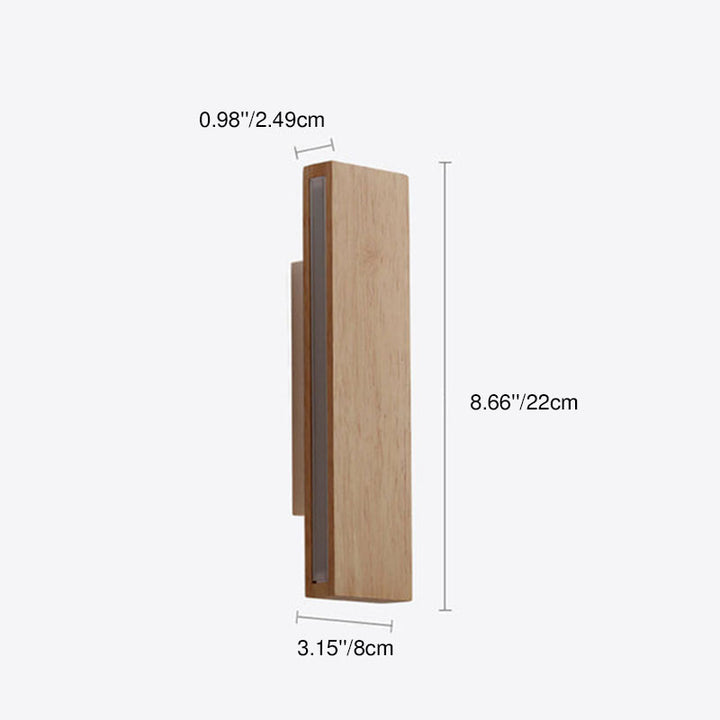 Contemporary Nordic Log Rectangular Flat Rotatable Solid Wood Acrylic LED Wall Sconce Lamp