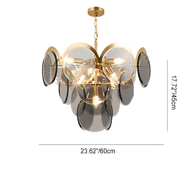 Moderner Luxus-Kronleuchter mit goldenem Finish, abgestufter Glasscheibenschirm, 7/13 Lichter, für Wohnzimmer 