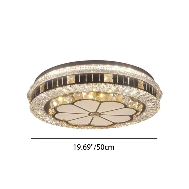 Contemporary Luxury Iron Acrylic Crystal Round LED Flush Mount Light For Living Room &amp; Bedroom