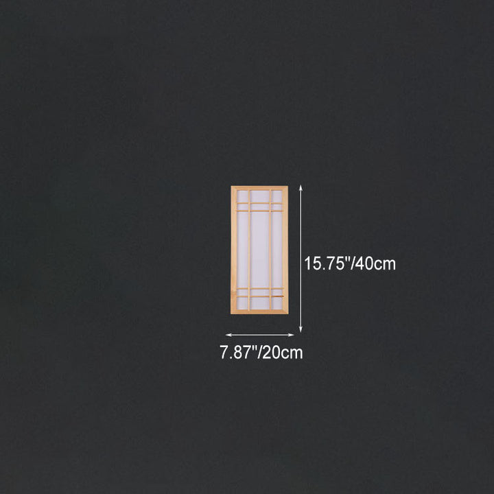 Aplique de pared LED de acrílico de madera maciza rectangular tradicional japonesa para dormitorio 