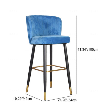 Tabouret de bar carré en bois de frêne moderne simplicité avec dossier et repose-pieds en fer, velours, acier inoxydable et éponge pour cuisine 