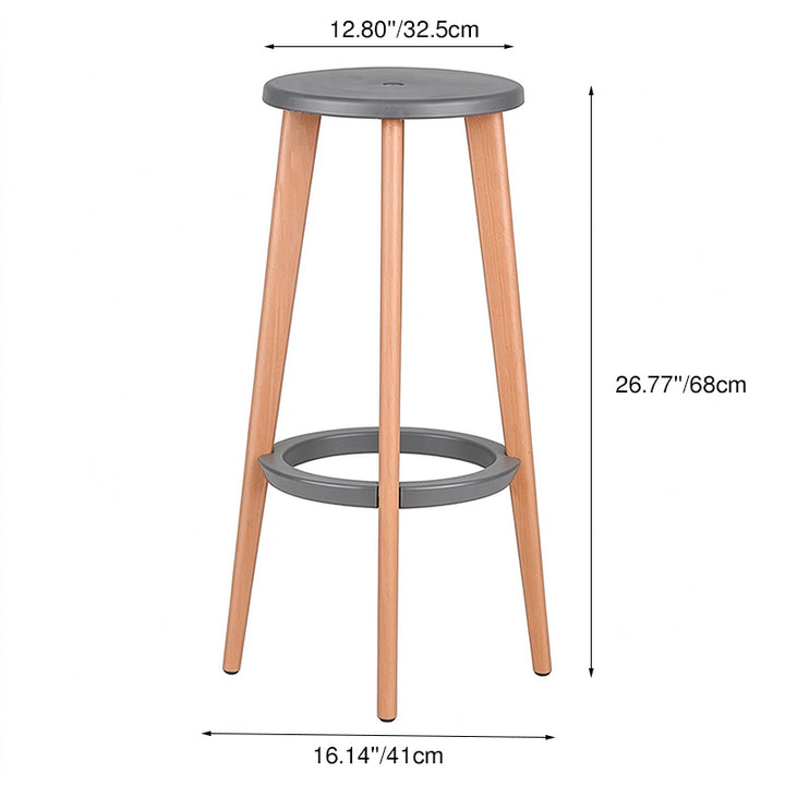 Scandinavian Counter Height Bar Stool-Solid Beech Wood Legs Durable PP Seat For Kitchen &amp; Dining Room
