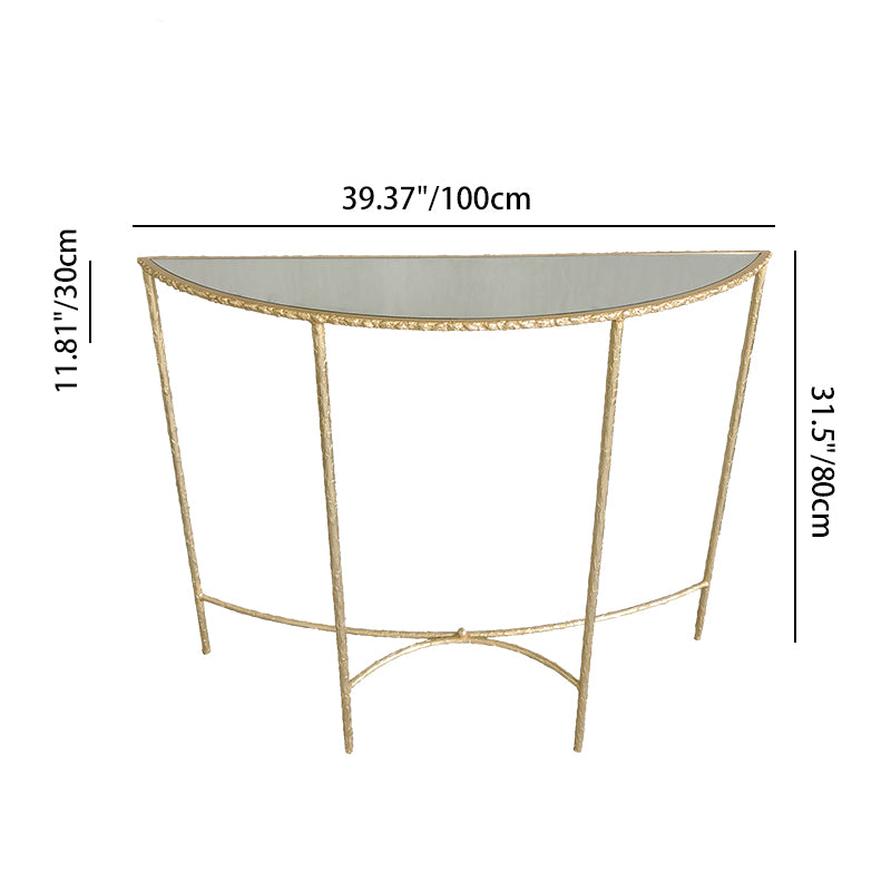 Modern Minimalist Curved Glass Iron Console Table 1-Tier For Entryways