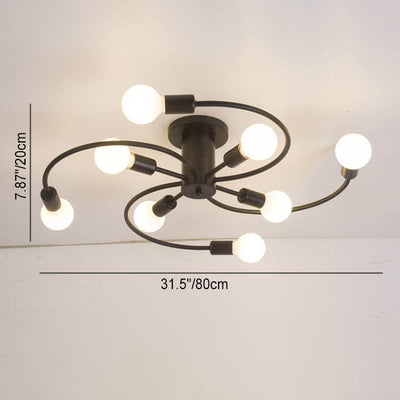 Moderne Mid-Century Runde Eisen 6/8 Licht Semi-Flush Deckenleuchte für Wohnzimmer 