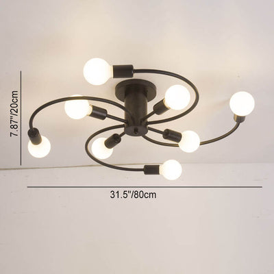 Modern Mid-Century Round Iron 6/8 Light Semi-Flush Mount Ceiling Light For Living Room